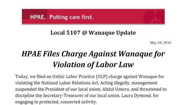 Union Files Labor Board Charge Against Wanaque