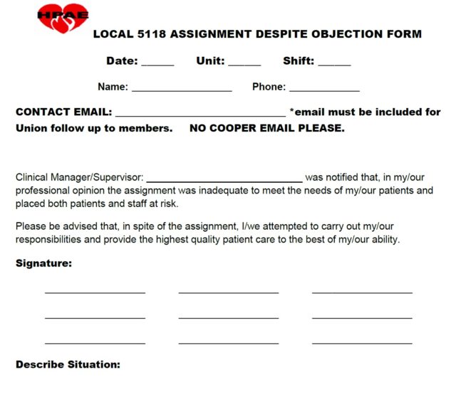 Local 5118 Assignment Despite Objection (ADO) Form